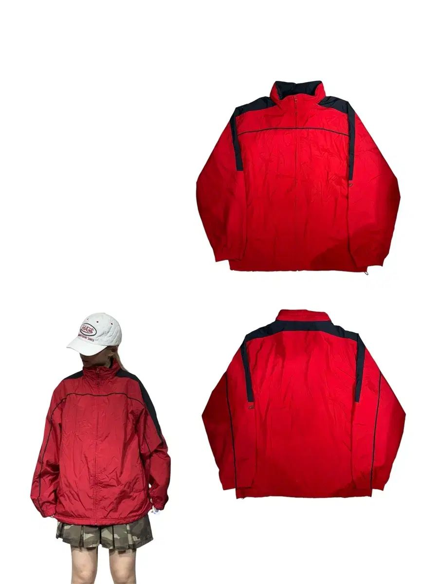 Reebok(リーボック) レッド 黒 ライン ウインドブレーカー