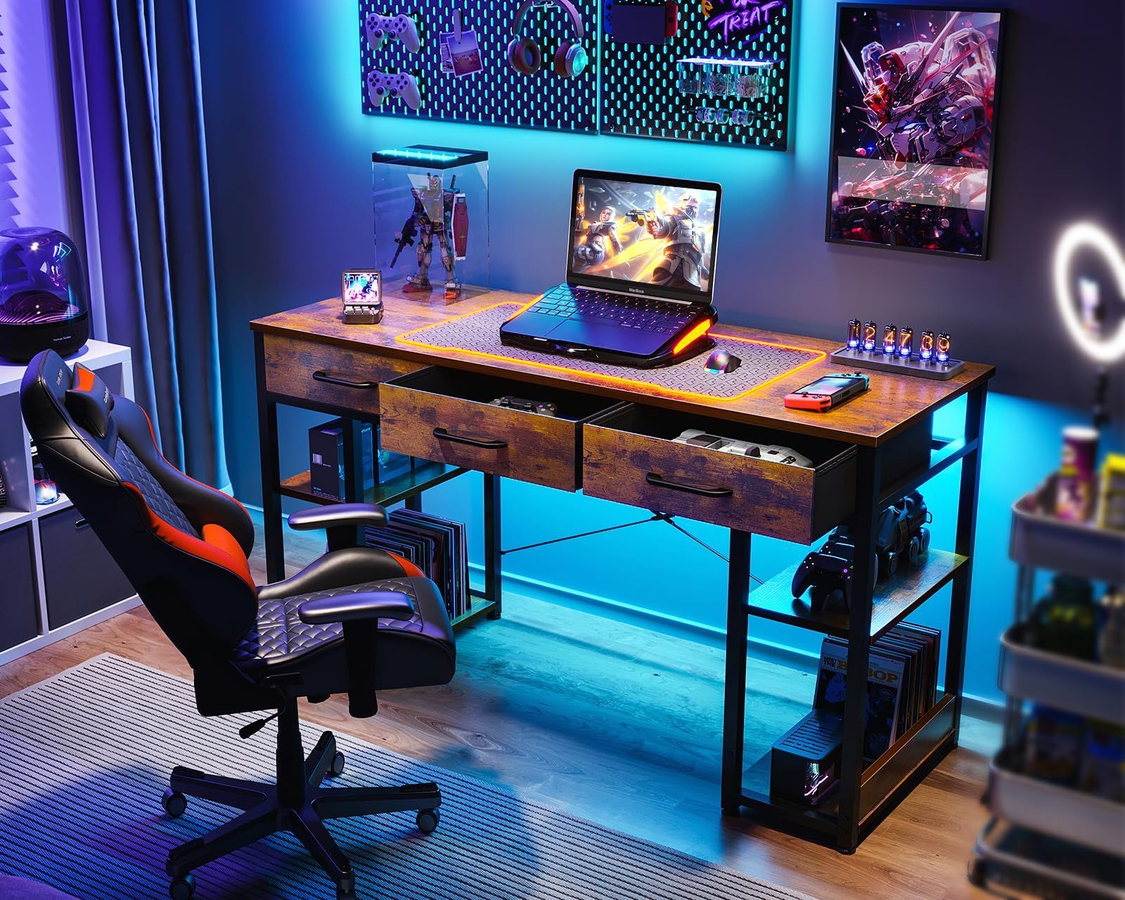 送料無料。 新着商品 ビンテージ 省スペース テレワーク用 おしゃれ スリムデスク ワークデスク 勉強机 desk computer 子 ラック付きデスク 引き出し3杯付き ゲーミングデスク 幅120cm パソコンデスク pcデスク 机 ODK