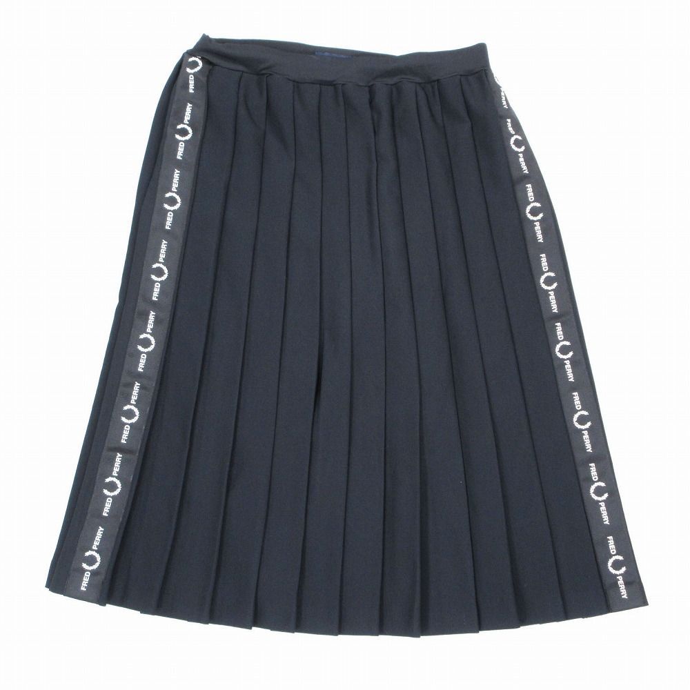 フレッドペリー FRED PERRY ロゴ トラック プリーツ スカート ミディ丈 ストレッチ ゴムウエスト ボトムス E8100 UK10 ブラック ur11 |TNT