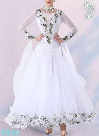 25年 社交ダンスドレス モダンダンス 刺繍 キラキラ ホワイト オーダーメイド 撮影会 舞台 イベント 花夢堂-98