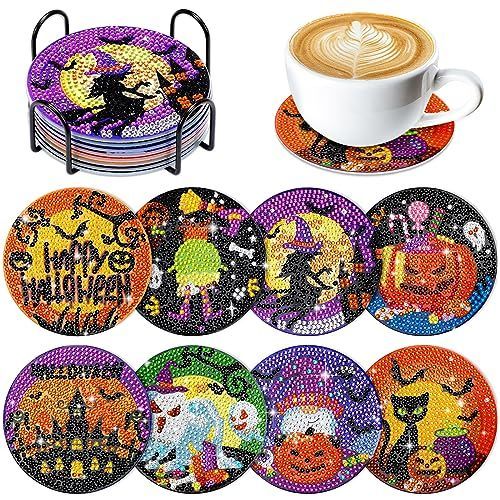 ハロウィン JANLOFO ハロウィン コースター 8枚セット ダイヤモンドアート コースター ハロウィン プレゼント ダイアモンドアート キット 初心者 ハロウィン 飾り 手作りキット 手芸キット