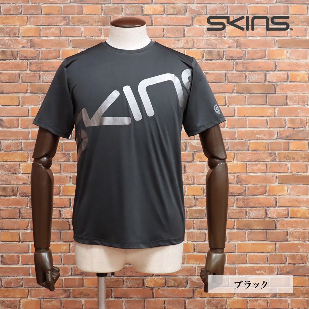 SKINS/XLサイズ/ロゴ プリント 半袖 Tシャツ  184-27040 吸水速乾 UVカット スキンズ 新品/黒/ブラック/ka132/