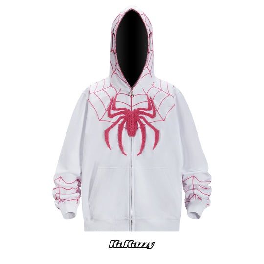 KaKazzy】スパイダーマン ホワイト×ピンク フルジップ パーカー 男女