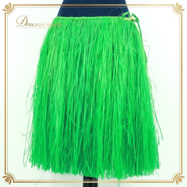 フラダンス 衣装 モレ グリーン系 腰みの ショート丈 スカート タヒチアン ケース付き セット 緑 鮮やか ハワイアン アロハ タヒチアン 紐