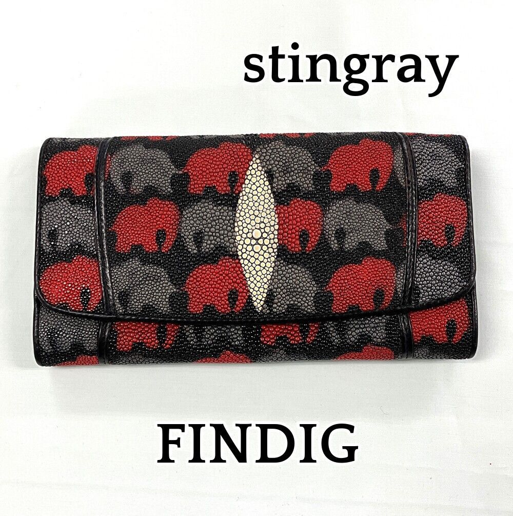FINDIG 長財布 スティングレイ (エイ革) ブラック レッド グレー 象柄 