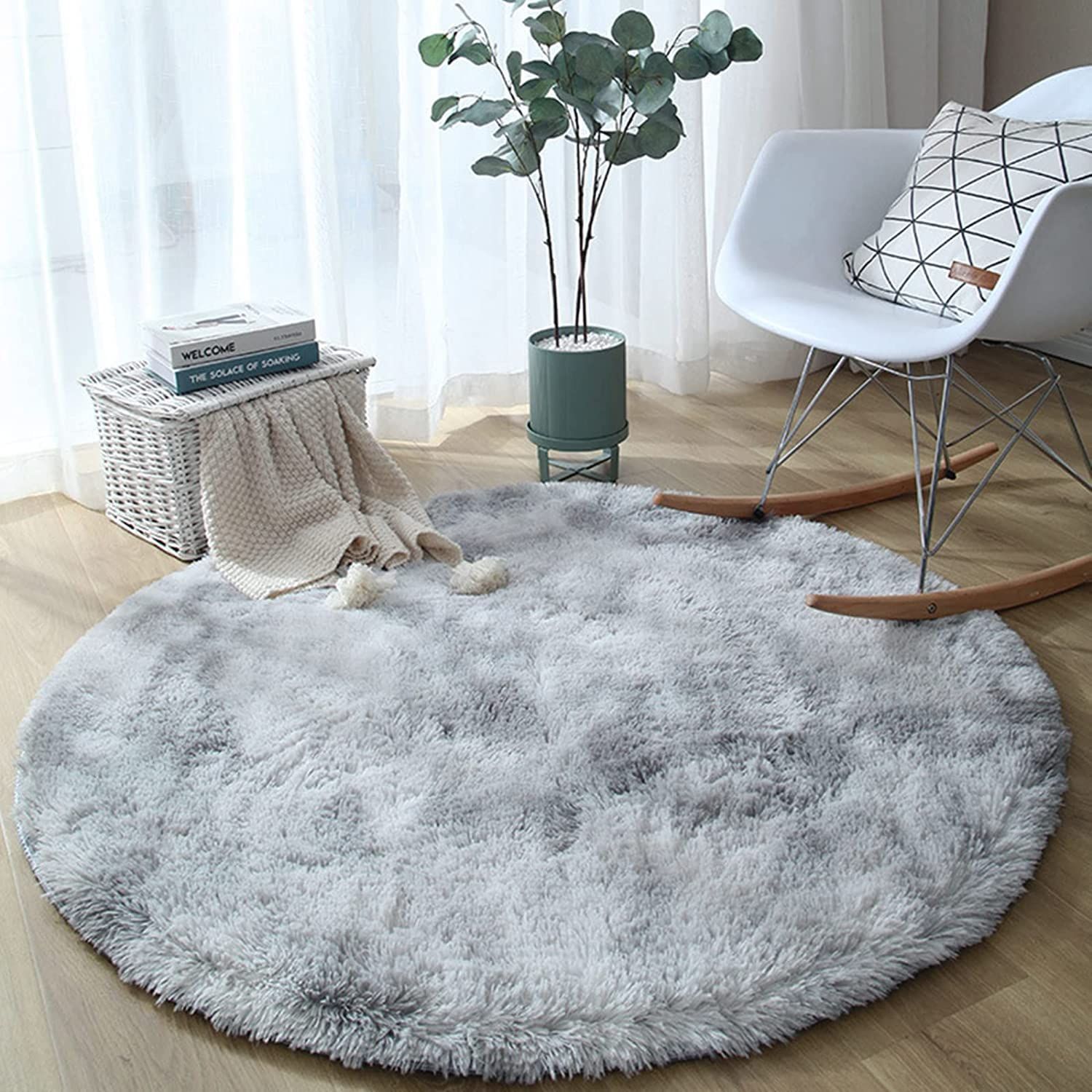 Kinganda ラグマット カーペット 丸型 円形 100cm 浅灰 ラグ