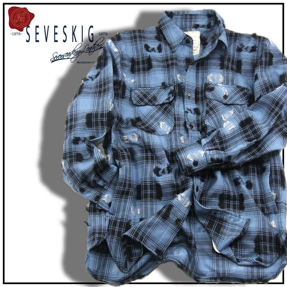 SEVESKIG × HUNTER×HUNTER セヴシグ × ハンターハンター ウール ネルシャツ リフレクター 長袖シャツ ブルー ｜ 秋冬