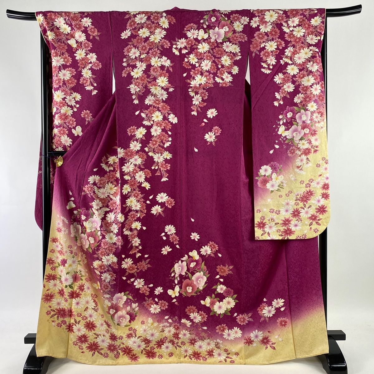 振袖 美品 逸品 草花 蝶 箔 金銀彩 赤紫 袷 身丈169cm 裄丈68.5cm L