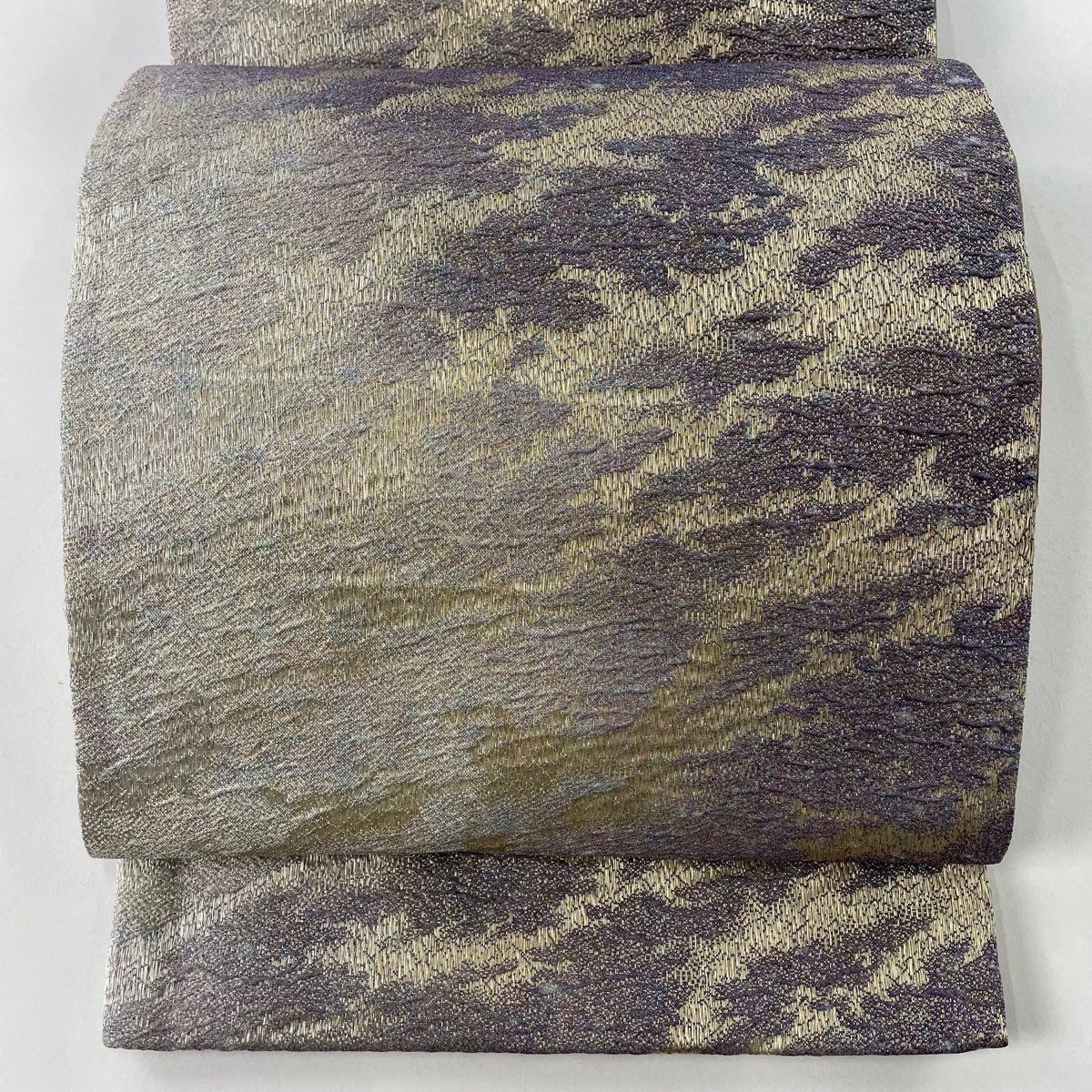 袋帯 美品 名品 幾何学 金糸 灰紫 全通 正絹 中古 袋帯 美品 秀品 幾何学 金糸 灰紫 全通 正絹 中古 袋帯 美