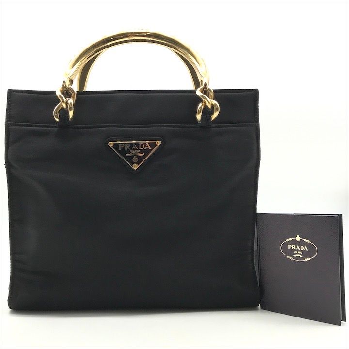 良品 PRADA プラダ 三角ロゴ ナイロン テスート メタルハンドル ハンド 