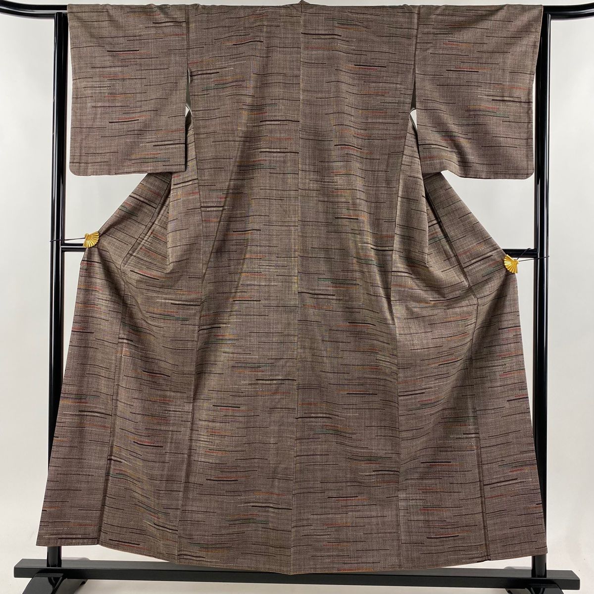 紬 身丈156.5cm 裄丈63.5cm S 袷 縞 焦茶色 正絹 秀品