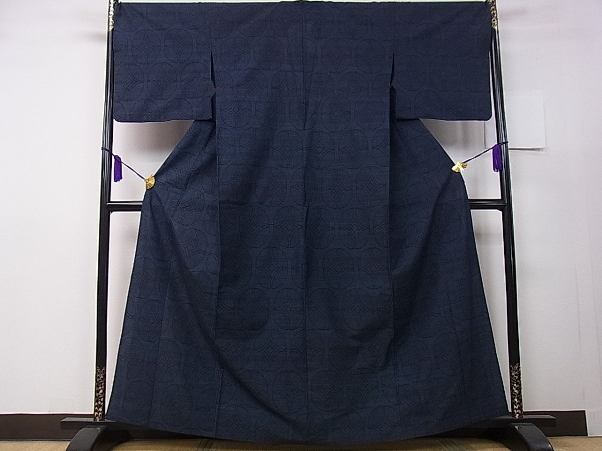 平和屋着物▽綿薩摩 東郷織物謹製 手織 160亀甲 實篤 永江明夫(