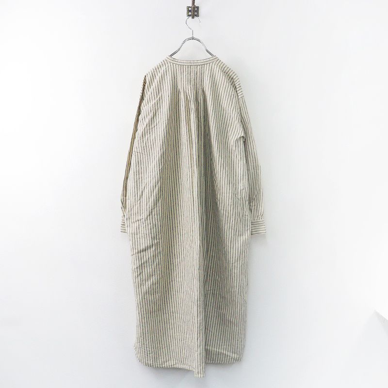 pas de calais シャツワンピース パドカレ pas de calais ストライプバンドカラーシャツ