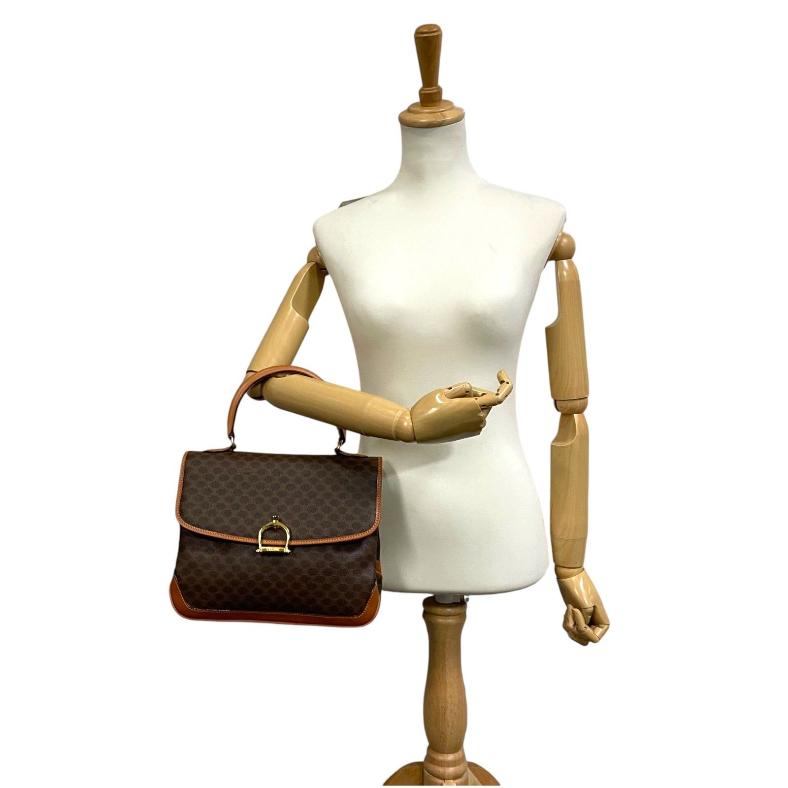 美品 セリーヌ ハンドバック マカダム レザー ヴィンテージ　ゴールド金具 CELINE - セリーヌ CELINE Cマカダム ハンド バッグ キャンバス