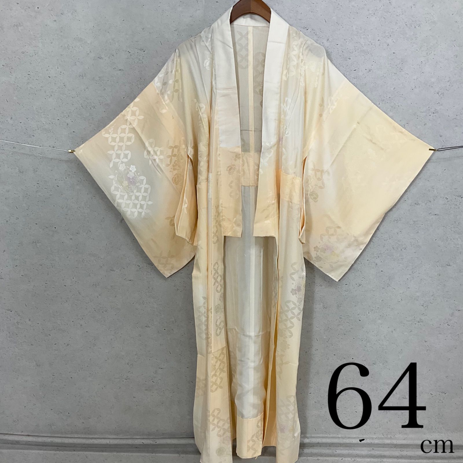 kimono one◆ 同然◆長襦袢◆上質な正絹◆仕付け糸付き◆単衣◆袖無双◆居敷当て付き◆裄64肩丈130◆小紋紬附下訪問着留袖袷単衣夏着物◆K1130
