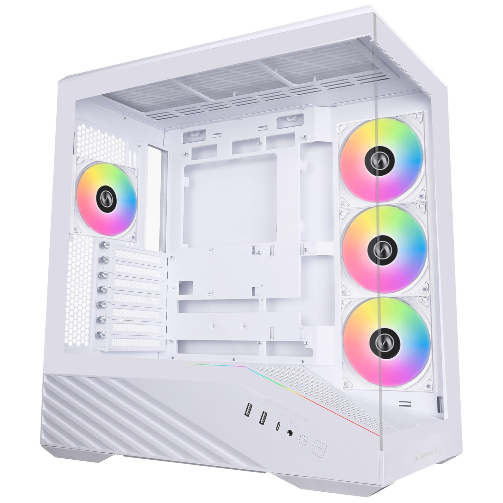 Lian Li VECTOR V100R White ピラーレスPCケース 120mm LEDファン4基標準搭載 LEDストリップ 小物展示スペース装備 V100RW