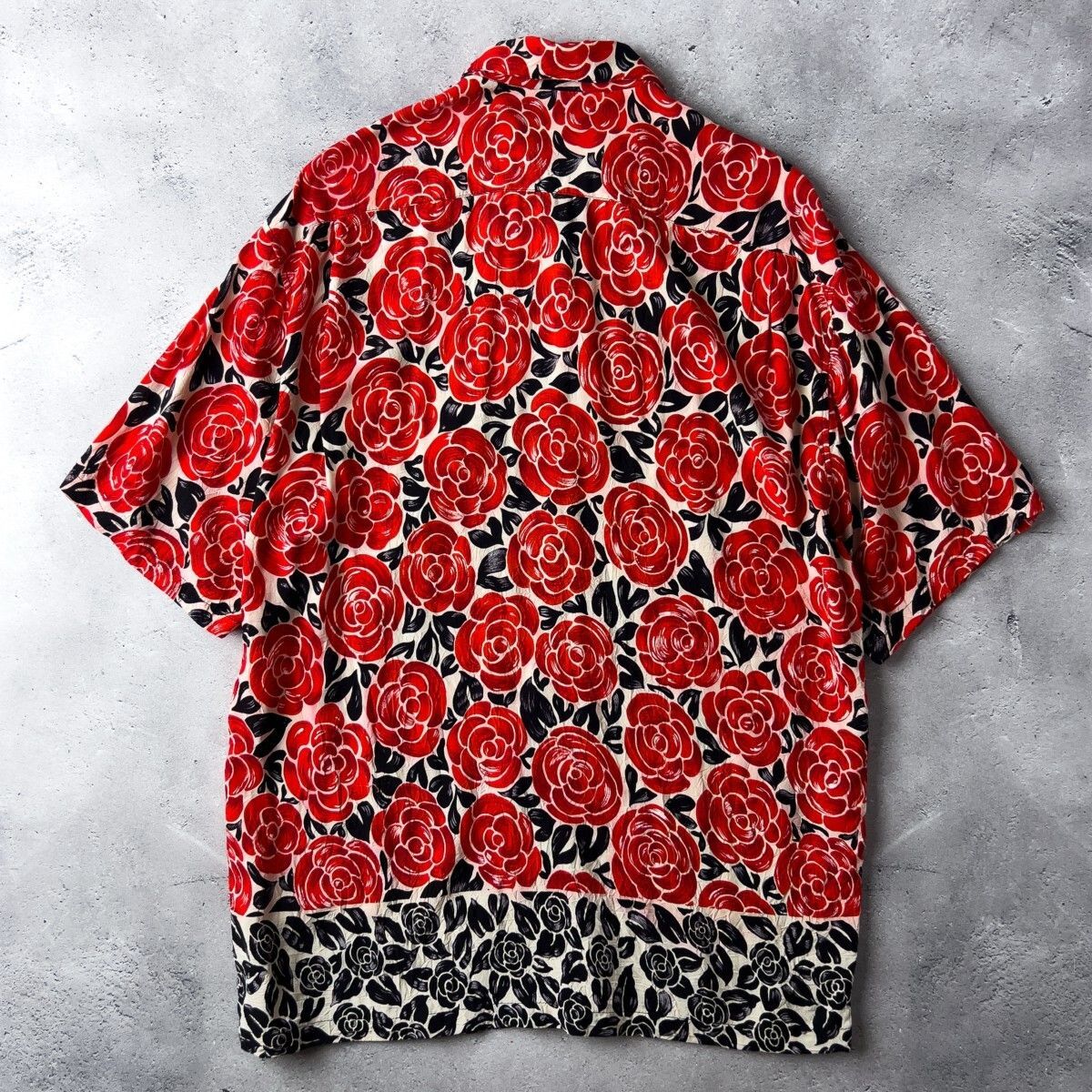 名作 希少 18SS UNUSED 長袖 ローズ アロハ シャツ 紺1228N▲ アロハシャツ レディース 半袖 花柄 紺 ネイビー トップス 開襟