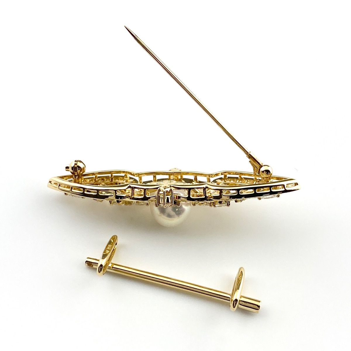 ミキモト MIKIMOTO パール デザインブローチ YG イエローゴールド