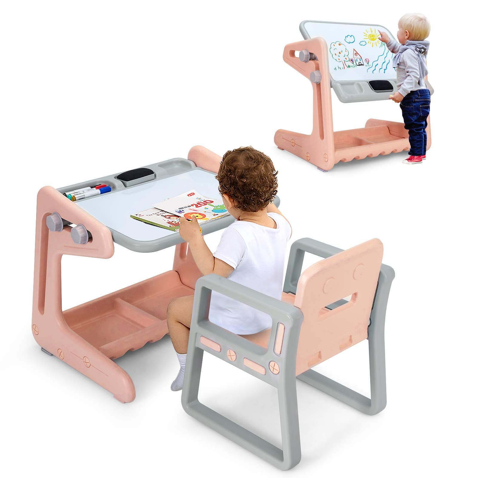 【人気商品】キッズテーブルチェアセット 多機能 子供デスクセット 入園祝い 収納スペース付き 角度調整可能 絵本読み 絵かきボード 子どもテーブルセット 絵かき 椅子セット 子ども用テ