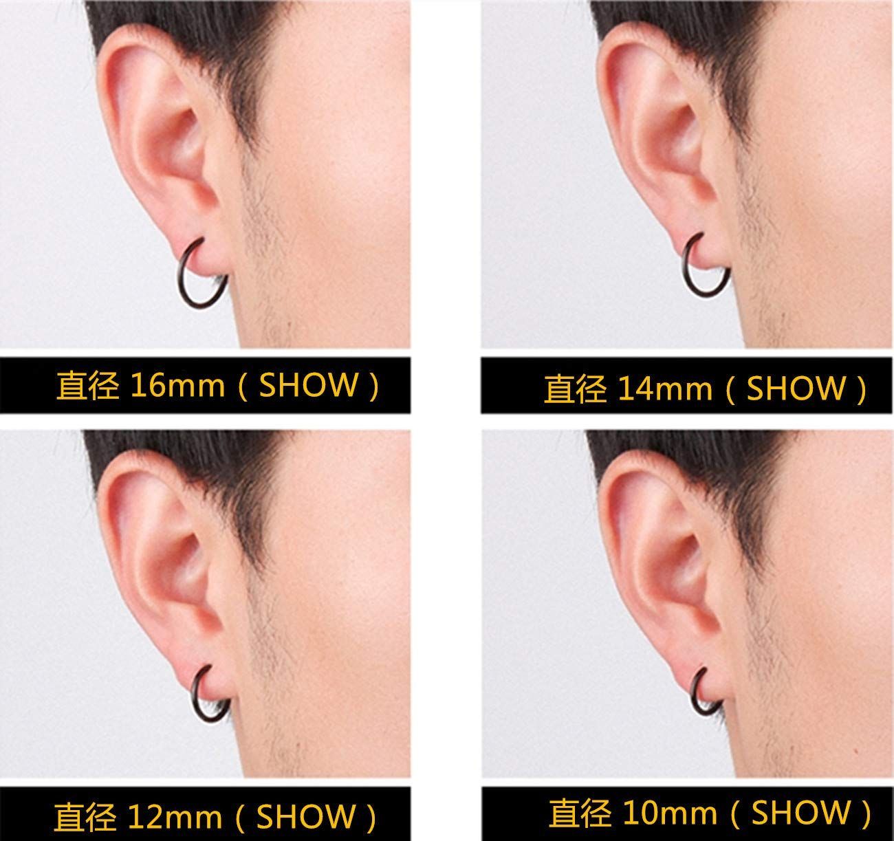【色名: シルバー & ブラック(10mm)】10mm,12mm) (内径 イヤ