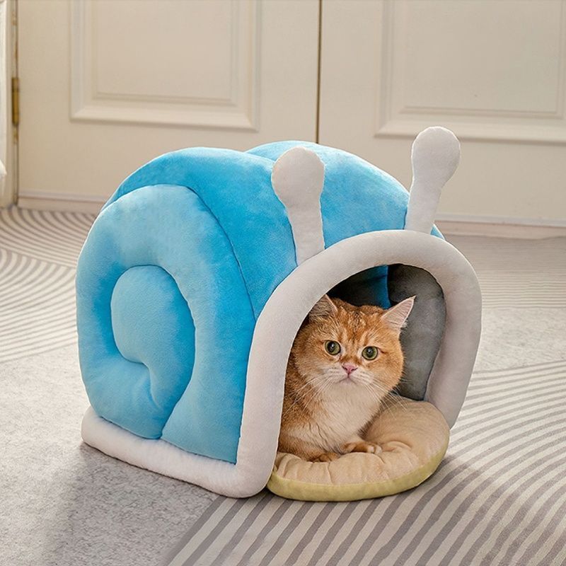 猫ベッド ポリエステル 猫用ベッド ペットハウス カタツムリ シェルデザイン 室内 ふわふわ ペット家具 小型犬 暖かい 快適 オールシーズン かわいい ポップ Lサイズ