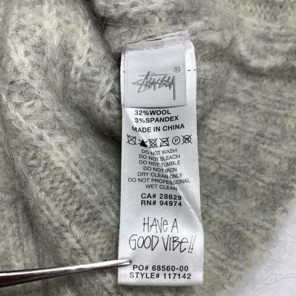 中古】STUSSY Mohair Tennis Vネックセーター サイズM グレー/ブルー