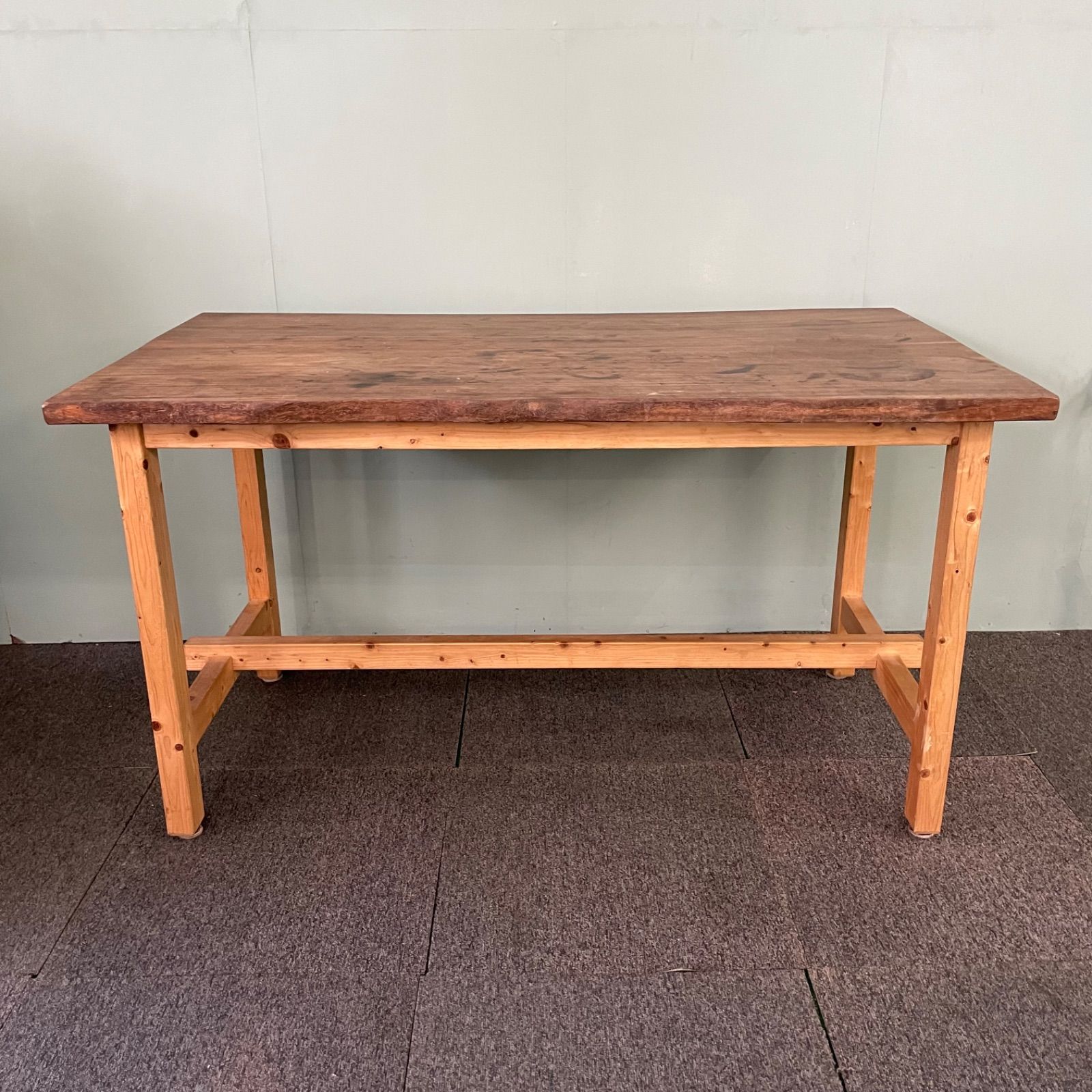 ♭ 一枚板 木製 テーブル W128cm×D73cm×H70cm 古道具 古家具 学習机 昭和レトロ アンティーク 作業台