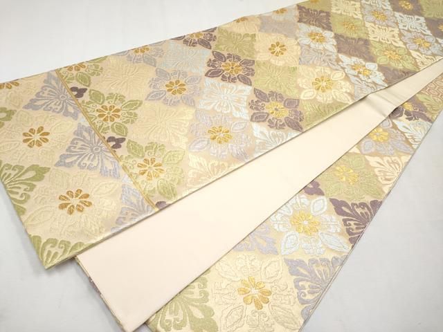 平和屋本店□極上 西陣 河合美術織物謹製 六通柄袋帯 京西陣織 唐織 菱  