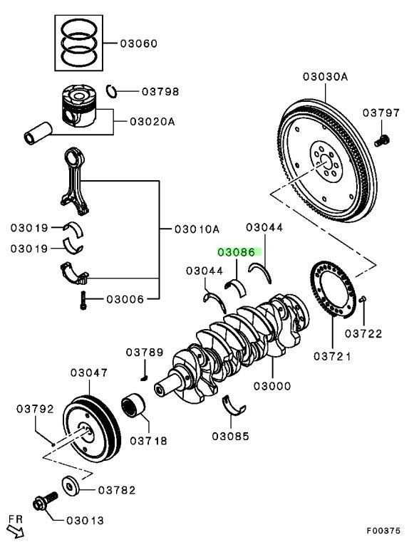 ミツビシ 純正 デリカ D 5 ベアリング クランクシャフト アッパー BEARING CRANKSHAFT UPR 1052B257 Mitsubishi 三菱 Genuine JDM
