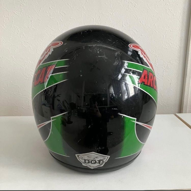 arctic cat☆ビンテージヘルメット Mサイズ 緑 黒 赤 グリーン ハーレー 旧車 ジェット ジェッペル BELL 90年代 Arai  SHOEI バイク USA - メルカリ