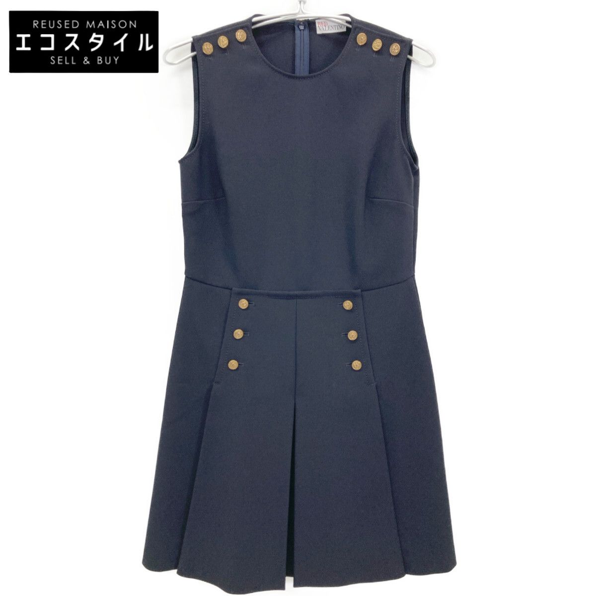 RED VALENTINO レッドヴァレンチノ XR3VADC05LB ﾈｲﾋﾞｰ ｺﾞｰﾙﾄﾞﾎﾞﾀﾝ ｷｬﾃﾞｨﾜﾝﾋﾟｰｽ 42