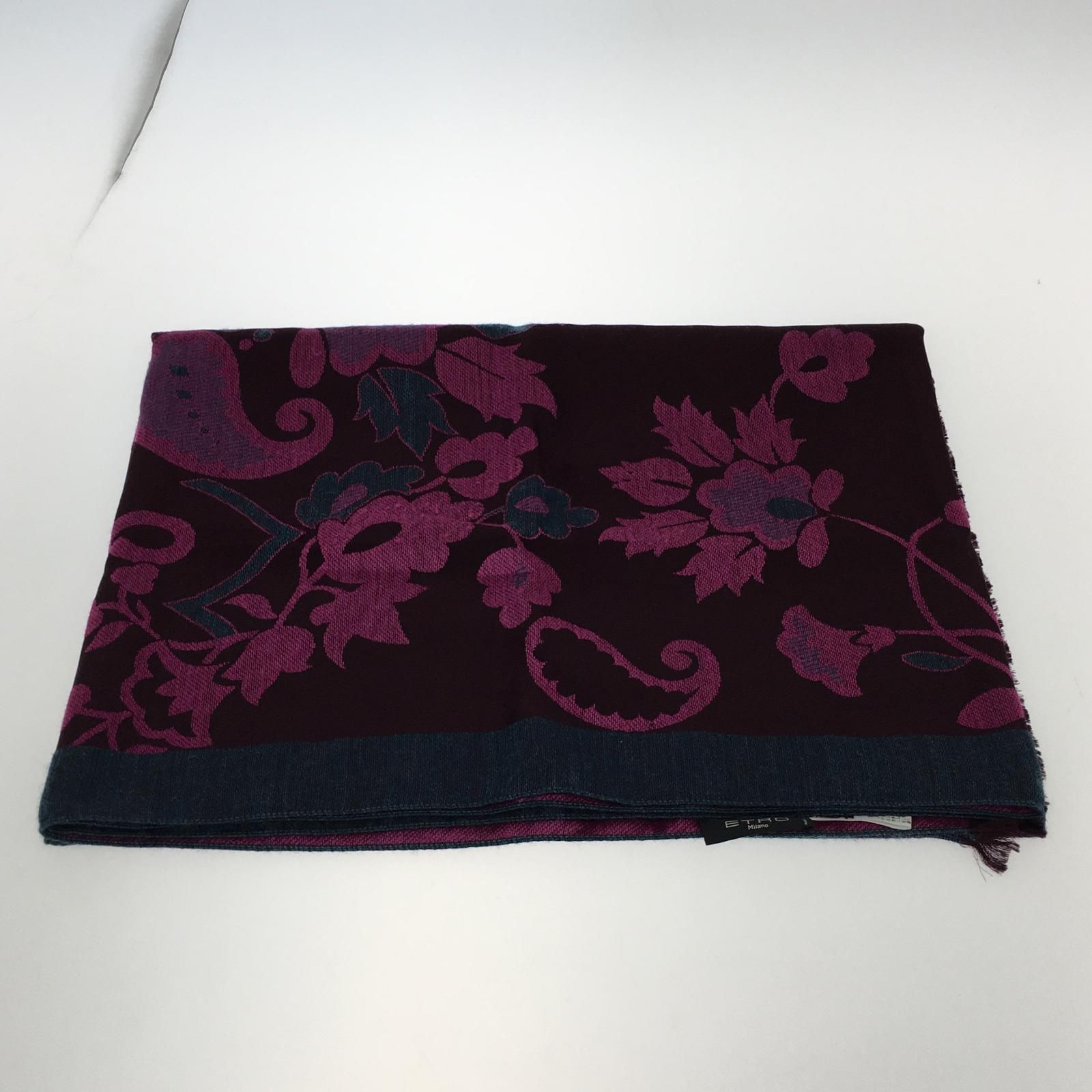 ETRO エトロ 総柄 ウール シルク混ストール/ピンク×ブルー