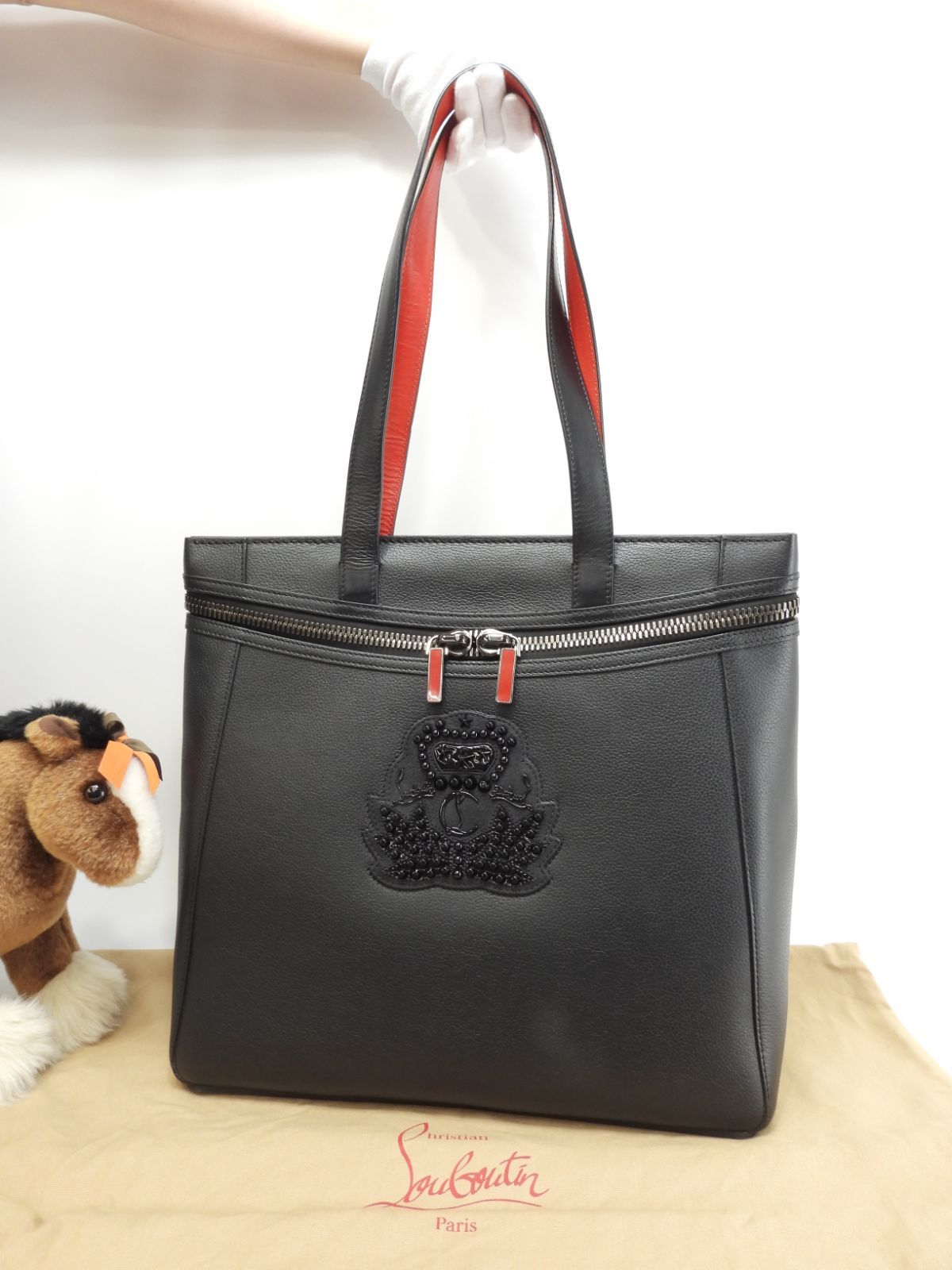 クリスチャンルブタン トートバッグ レザー スタッズ メンズ クリスチャンルブタン トートバッグ Cabado レザー黒 メンズ