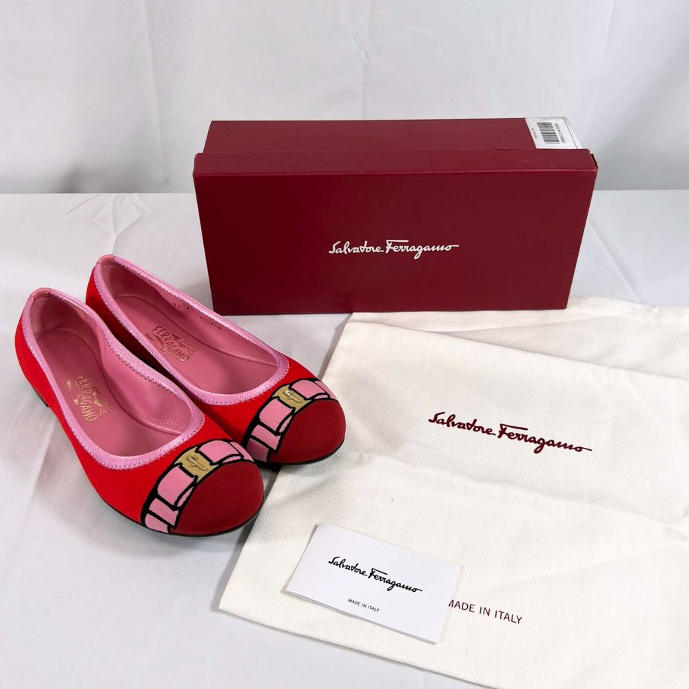 FERRAGAMO エナメル レッド パンプス フェラガモ リボン 25.5cm