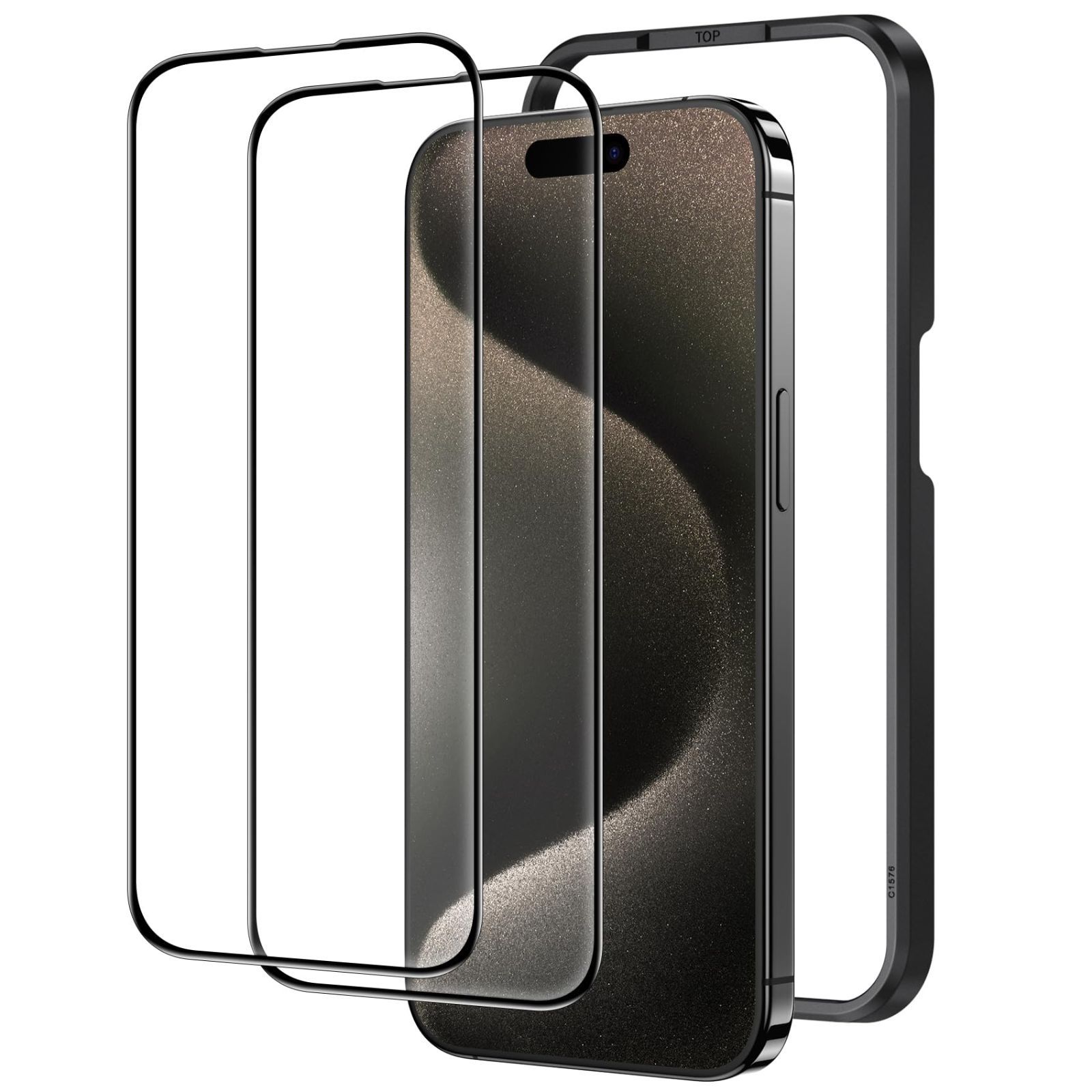 NIMASO 縁が割れにくい iPhone15Pro 用 全面保護 ガラスフィルム 3Dソフトエッジ エッジ部が強い 強化ガラス フィルム 硬度9H 耐衝撃 自動吸着 ガイド枠付き 2枚セット アイフォン15プロ（6.1インチ