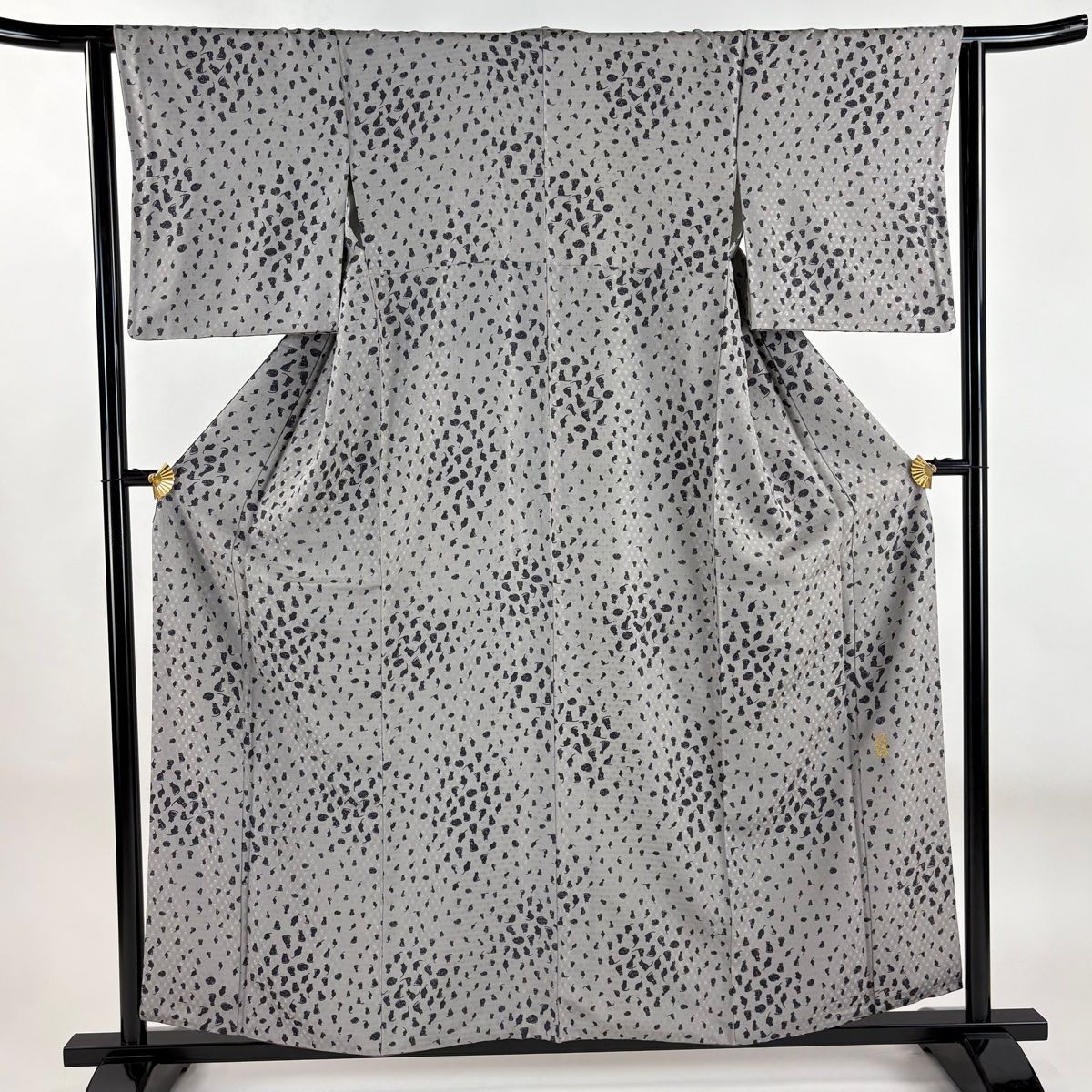 小紋 身丈158cm 裄丈62.5cm S 袷 中村玉緒 落款 猫 金彩 灰色 正絹 名品