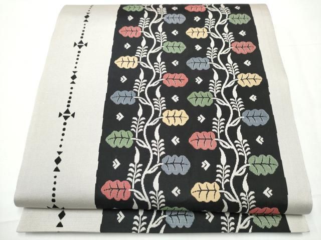 平和屋着物●六通柄袋帯　佳染　枝葉文　ますいわ屋扱い　正絹　逸品　CAAZ4035hy 平和屋着物○六通柄袋帯 佳染 枝葉文 ますいわ屋扱い 正絹 逸品