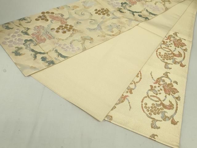 平和屋着物●六通柄袋帯　葡萄唐草文　金糸　鈴乃屋扱い　正絹　逸品　DAAT0260ob 平和屋着物○六通柄袋帯 葡萄唐草文 金糸 鈴乃屋扱い 正絹 逸品