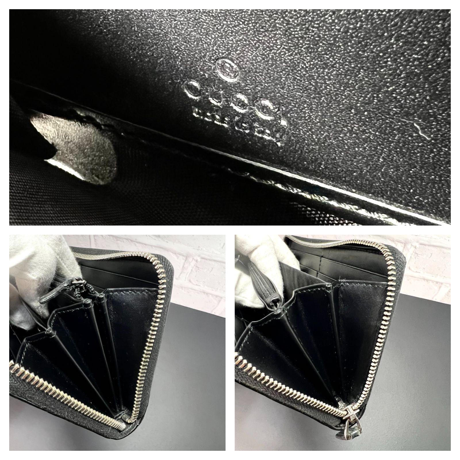 美品✨ グッチ GGスプリーム シェリーライン ラウンドファスナー　黒 ✨美品 箱付✨ グッチ GGスプリーム シェリーライン ラウンド