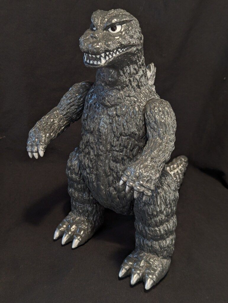 マーミット 世紀の大怪獣シリーズ/ビニールパラダイス ゴジラ 怪獣総進撃 濃灰成型 銀スプレー 白目