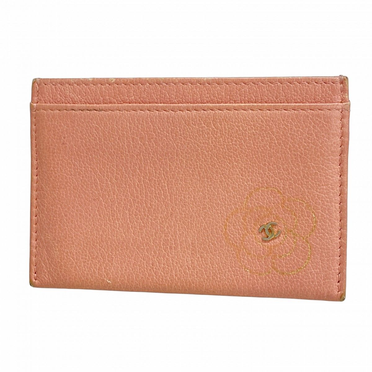 5mb1546-h シャネル カードケース カメリア レザー ピンク シルバー金具 レディース