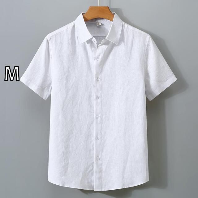 M メンズ ファッション 服 男性用 オシャレ シンプル 大人 かっこいい 大きいサイズ ストリート 紳士服 夏 リネン 半袖 白 シャツ カジュアル リネン シャツ 薄手 綿 リネン 服