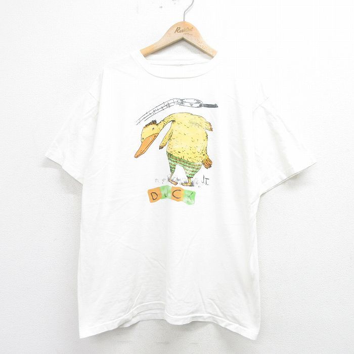 XL/古着 半袖 ビンテージ Tシャツ メンズ 90s ダック 大きいサイズ クルーネック 白 ホワイト spe 24mar16 中古