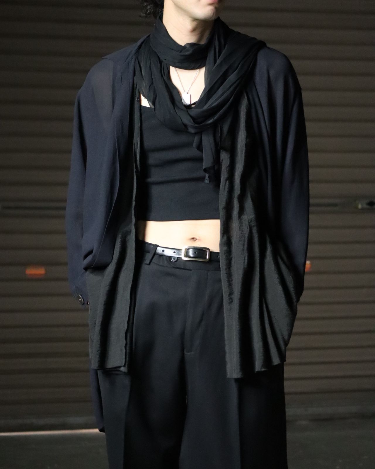 00s ランダムプリーツ シアー シースルー ノースリーブ カーディガン 黒 pleated sheer sleeveless cardigan black 90s 00s ランダムプリーツ