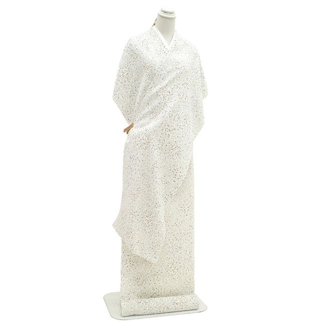 新古品 東レ シルック 小紋 着物 着尺 反物 白 ホワイト 多彩 モダン柄 洗える着物 おしゃれ 着物 反物 カジュアル 東レシルック 春 秋 冬 未仕立て みやがわ sb15041