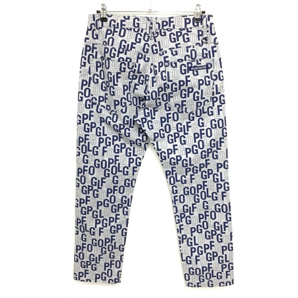 超 パーリーゲイツ パンツ グレー系×ネイビー 英字総柄 内側ニコちゃん ストレッチ メンズ ゴルフウェア 品 PEARLY GATES