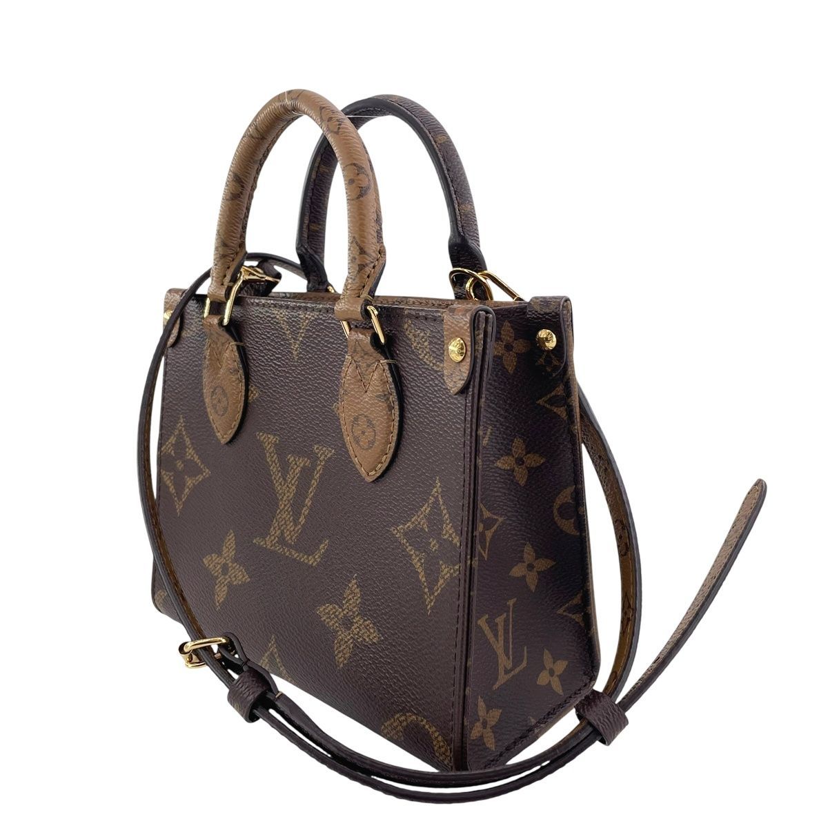LOUIS VUITTON ルイ ヴィトン オンザゴーBB M46839 モノグラム - モノグラム･リバース キャンバス ブラウン 2WAY レディース ショルダーバッグ 25022201 RD