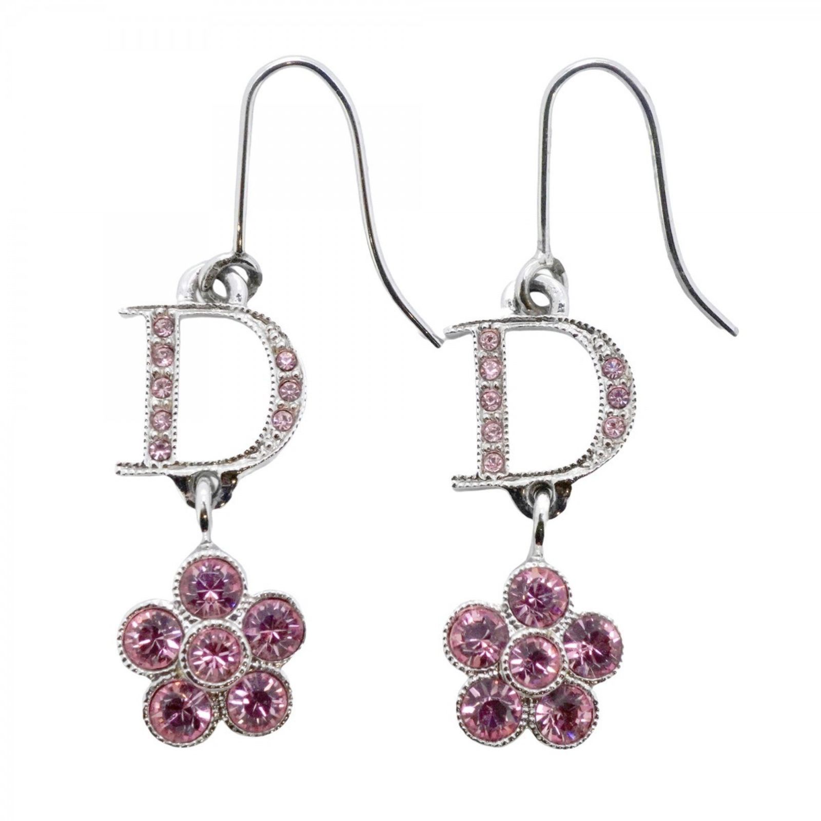 Dior花モチーフ Dロゴ ピアス クリスチャン ディオール ピアス 両耳 ラインストーン フラワー