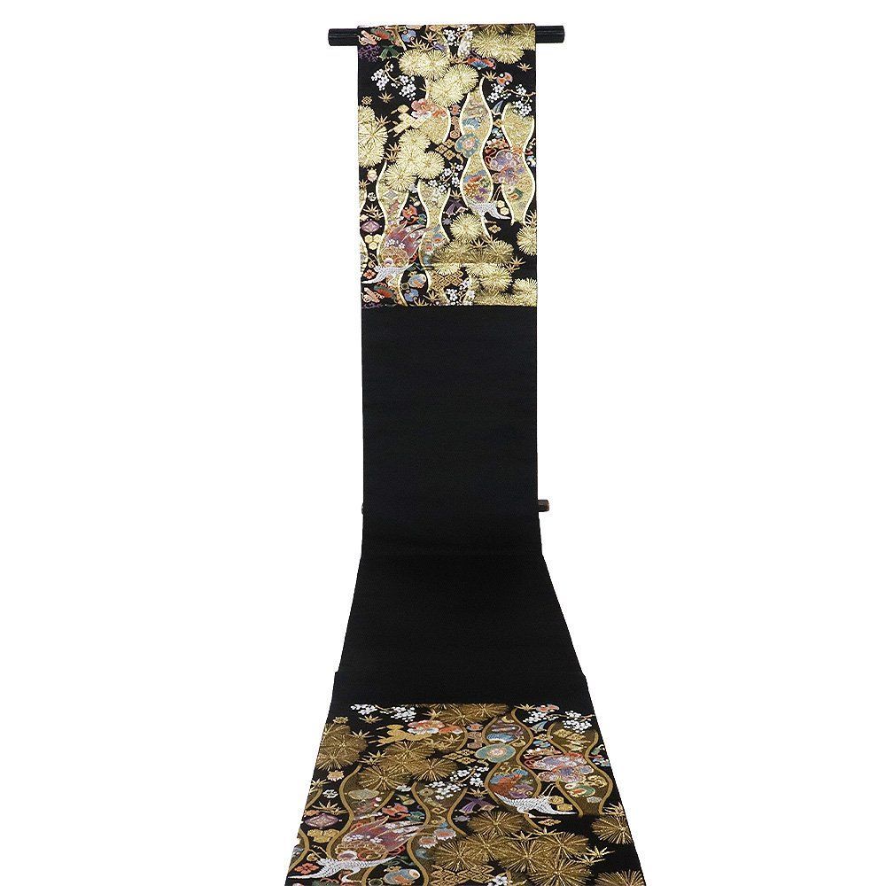礼装用 袋帯 正絹 黒 金箔 鶴 松竹梅 宝尽くし Mサイズ F6834 美品