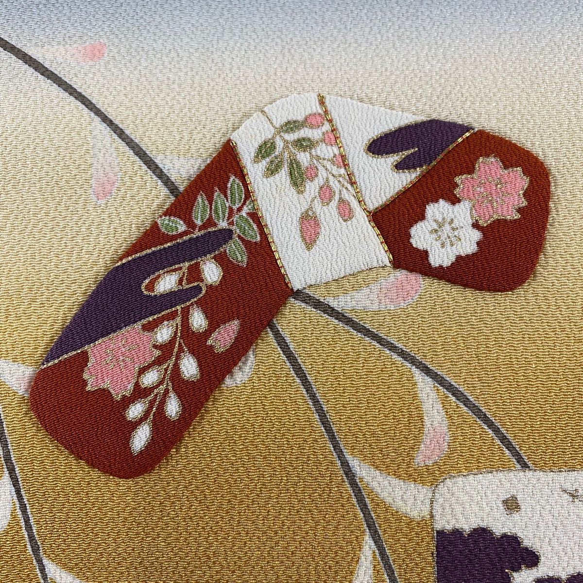 名古屋帯 美品 逸品 ホリヒロシ 落款 草花 雪輪 金糸 金彩 緑